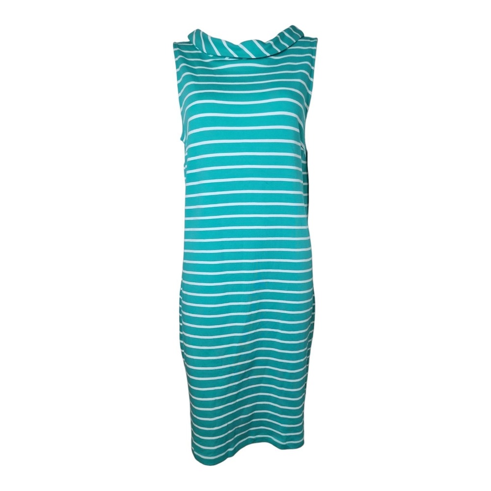 Talbots Dress L Large Blue Striped Mock Cowl Nautical‎ Summer Vacation Cotton